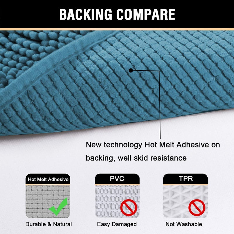 H.VERSAILTEX 20" X 32" Chenille Shaggy Bath Rug, Door Mat, Efficient Water Absorption, Thick, Anti-Slip and Plush Bath Mat for Bathroom, Living Room and Laundry Room (Dark Teal) - Image 5